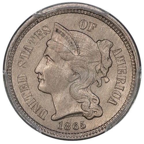 1865 three cent nickel pcgs - 1865,