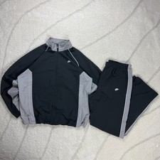 Vintage Nike Y2K Black Grey Swoosh XL Jacket & Track bottoms Shell Set Tracksuit