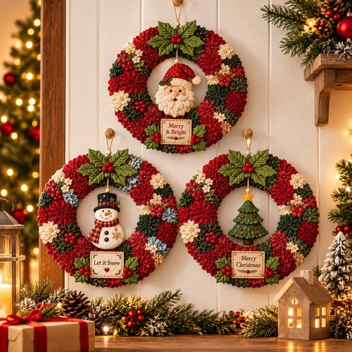 Fabric poke wreath diy kit - 3d,