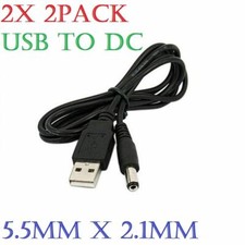 (2x) 1M USB to 5.5mm/ 2.1mm Barrel Jack Male DC 5v power charger connector cable