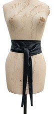 Leather Sash Obi Belt Black Vintage 