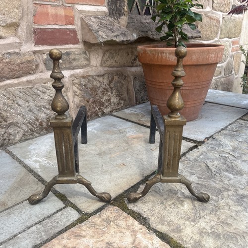Pair vintage brass fire - of,