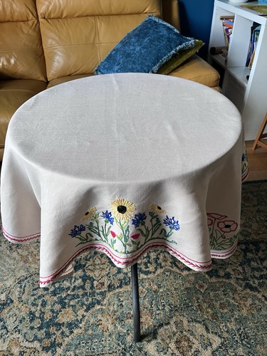 Vintage beige linen tablecloth - vintage,