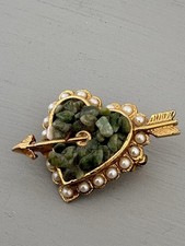 Pretty Vintage Heart Shaped Brooch With Cupids Arrow . Costume Jewellery