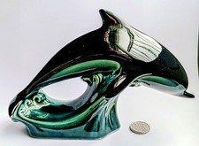 Dolphin Leaping Over a Wave, Poole Pottery Blue Dolphin Glazed Ceramic Figurine
