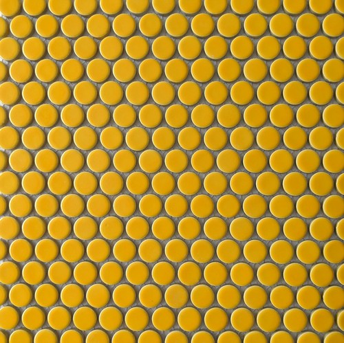 Yellow penny round mosaic tile - yellow,