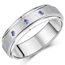 7mm Titanium SAPPHIRE Engagement Wedding Ring Band Three Blue Sapphire Ring