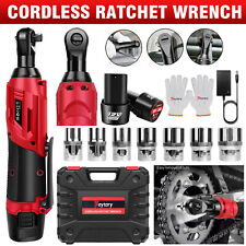 3/8'' Electric Cordless Right Ratchet 90 Angle Wrench Power 2 Battery Kit 480Nm