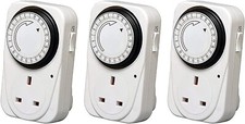 Plug In Timer 24 Hour White 3 Pack 3 Pin Plug Mains Timer With Switch