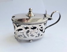 LOVELY PIERCED ANTIQUE SOLID SILVER MUSTARD POT HALLMARKED BIRMINGHAM 1903