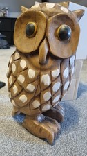 Large Solid Wood Carved Owl
