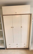  IKEA TRIPLE Wardrobe - Cream - Cladding - Real Wood + Drawers + Top Box - HERTS