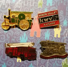 4 STEAM TRAINS LOCOMOTIVES RAILWAY ENAMEL PIN BADGES JOB LOT BUNDLE FIRE ENGINE