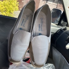 Ladies White/gold Softwares Superflex Lightweight Leather Flat Shoes Size 6 New