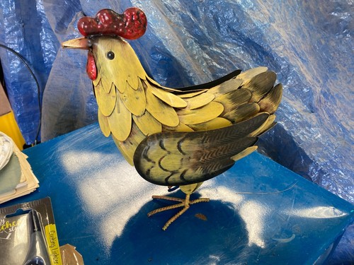 Yellow metal chicken figurine - yellow,