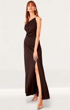 Keepsake The Label Womens Black Maxi Dress Satin Zip Closure RRP £185