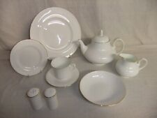 Queen Anne white bone china - elegant modern tableware, gilded rim - 9C5D #