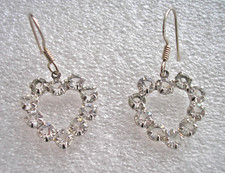 Pretty  new Sterling earrings dangly crystal set heart pendants - pierced