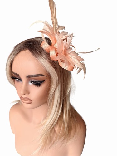 Peach feather fascinator clip - feather,