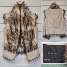 Ladies ZARA BASIC Evening Sleeveless Faux Fur Jacket - Size EU Small.