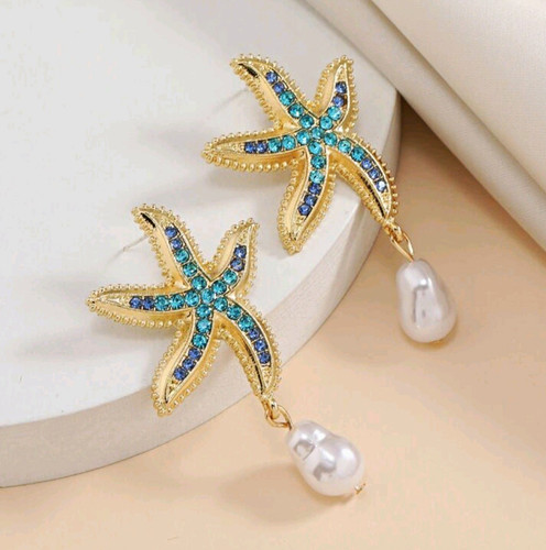 Gold tone starfish blue - tone,