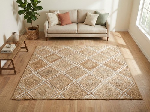 Handwoven natural jute rug - natural,