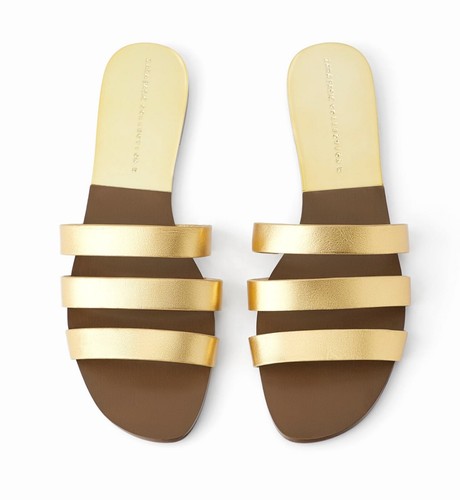 Zara gold leather sandals flat - gold,