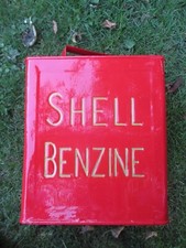 LOVELY RESTORED SHELL BENZINE PETROL CAN 2 GALLON PETROL OIL FUEL CAN TIN