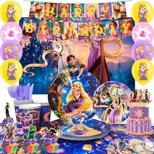 Tangled Rapunzel princess Party Supplies Disney Party Decoration Plates Balloons