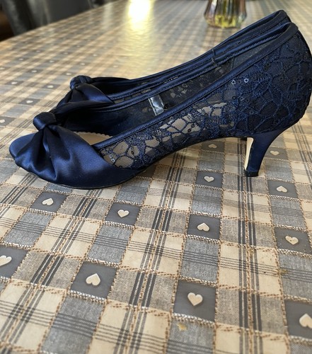 Navy lace satin bow - navy,