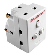 3 way switched surge protected 13A adaptor 3 UK mains plug-in with NEON switched