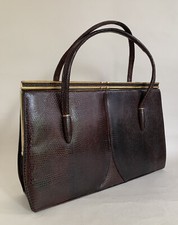 Unbranded Vintage 1950s Brown Lizard Skin Handbag With Buff Suede Lining