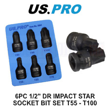US PRO 6pc 1/2" DR Impact Star Torx Bit Socket Set T55 T60 T70 T80 T90 T100