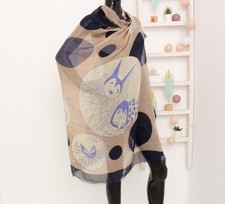 BECKSONDERGAARD Scarf Square Modal Cashmere Blue Beige Fringe Shawl Neck Wrap