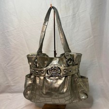Authentic Kathy Van Zeeland Silver Crocodile Shoulder Bag with Multiple Pockets