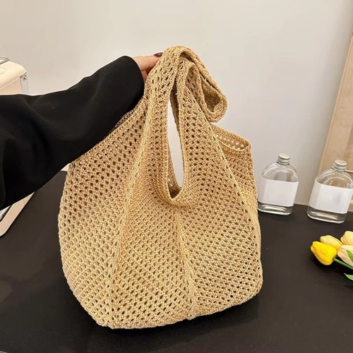 Solid color crochet mesh tote - solid,