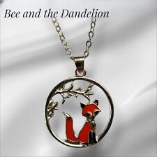 Silver Tone Red Fox Necklace