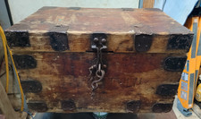 Vintage Wooden Storage Chest  Horse Tack Trunk  School Tuck Box