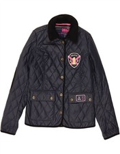 PAUL'S BOUTIQUE Womens Loose Fit Graphic Quilted Jacket UK 6 XS Navy Blue BG13