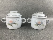Denby Whisper Ceramic Stoneware  2 handed lidded soup bowl with lid Set of two