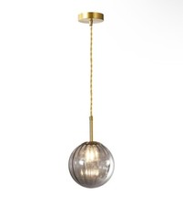 Pendant Light with Ribbed Glass Globe Lamp Shade Grey, Chandelier Hanging Light