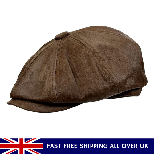 Vintage leather newsboy cap - leather,