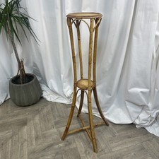 Vintage Bamboo Rattan Cane 2 Tier Plant Stand 92cm Tall Boho 1960s Home Decor