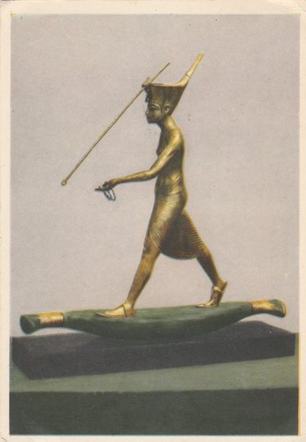Tutankhamun statue postcard - tutankhamun,