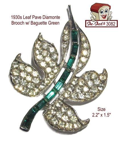 Vintage 1930s leaf rhinestone - vintage,