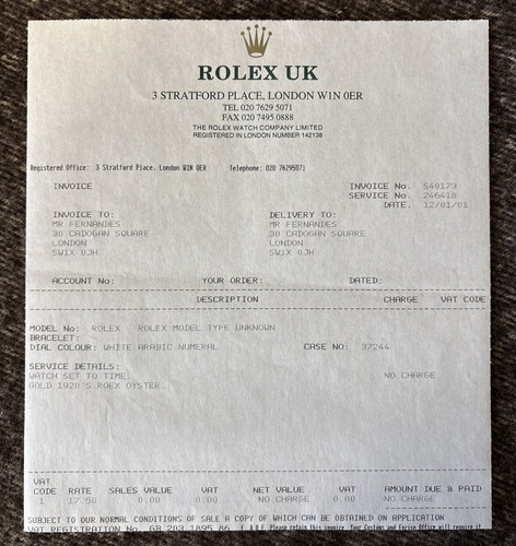 Rolex service certificate - service,