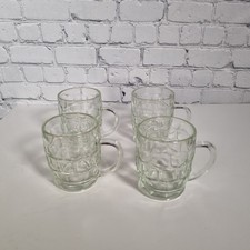 Vintage Set Of 4 Green Glass Dimple Half Pint Glasses Tankard Barrel Mug