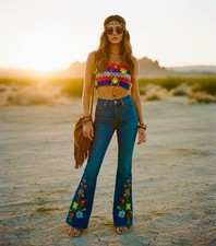 WOMEN'S/LADIES 70’S VINTAGE, HIPPY/BOHO/FESTIVAL, HANDMADE CROCHET CROP TANK TOP