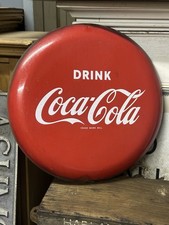 Rare Drink Coca-Cola button painted soda pop sign 16” inch Metal Sign