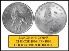 10p Ten Pence Coin LARGE OLD 1968-1992 Proof and Bunc choose year & grade 28.5mm